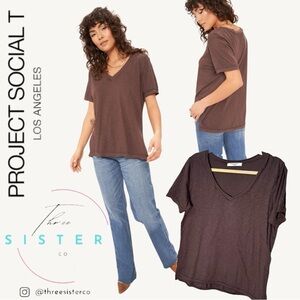 Project Social T Knock Out V Neck Tee in Rich Oak